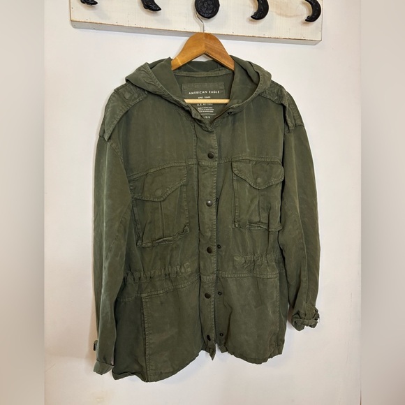 American Eagle Size L Green Military Peplum Tencel Coat - Picture 1 of 6